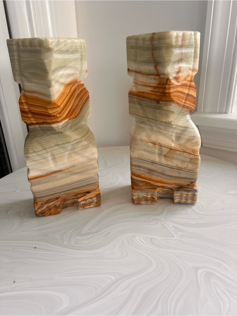 Vintage Carved Onyx Stone Mayan Aztec Bookends Pair Tiki Statue Mexico